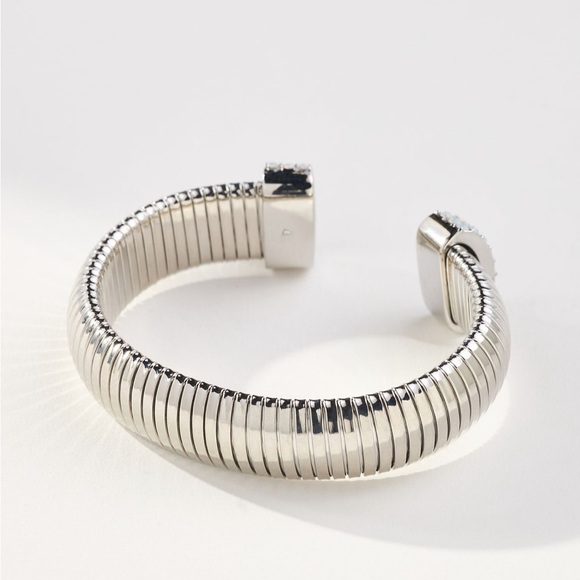 Anthropologie Jewelry - Anthropologie Pave Ribbed Cuff Bracelet NWT Silver